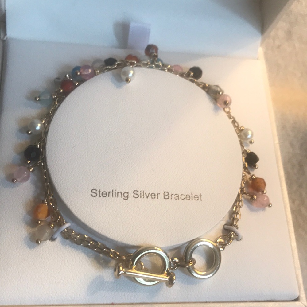 NIB * Sterling Silver Multi Colored Bead Double Strand Bracelet.
